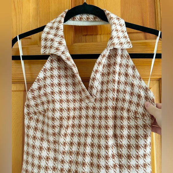 Sadie & Sage Rust Tan Houndstooth Plaid Halter Dress - Picture 2 of 5